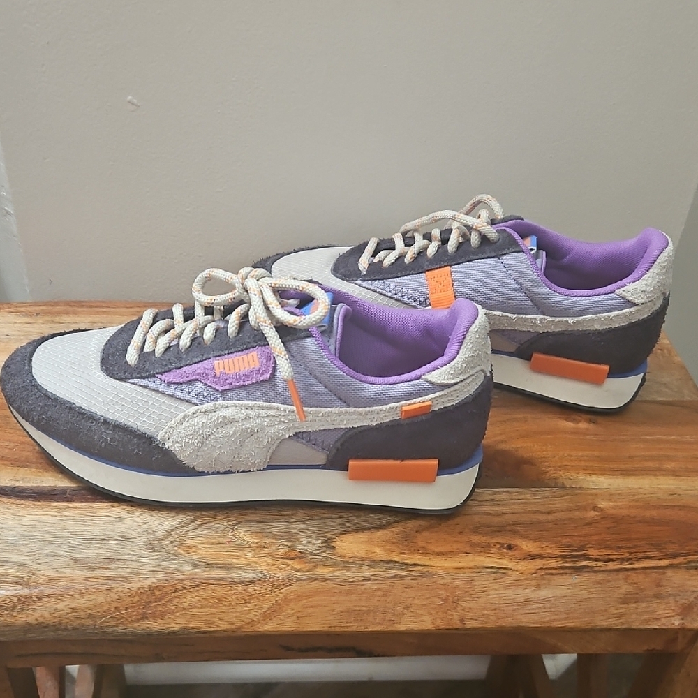 Puma Violet and Charcoal Sneakers with Orange Accents